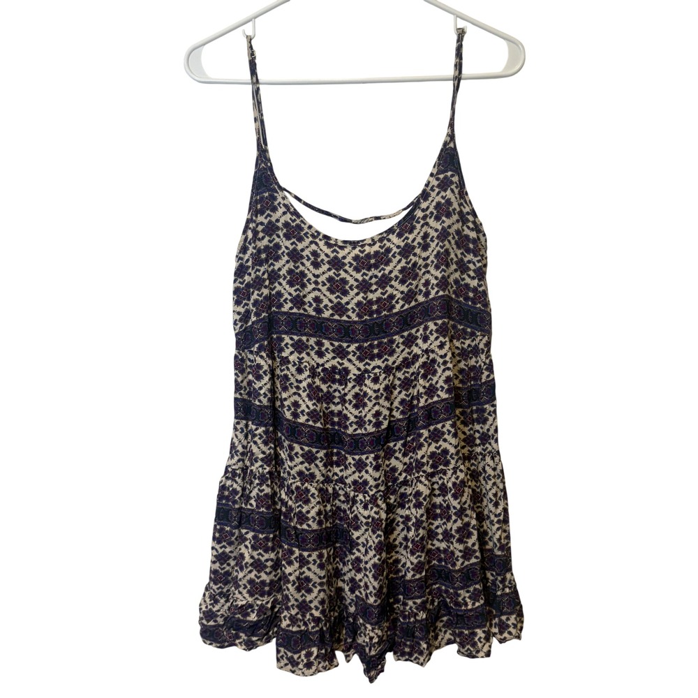 Brandy Melville Babydoll Mini Dress Tunic Women OS Blue Cream Boho Tiered Ruffle